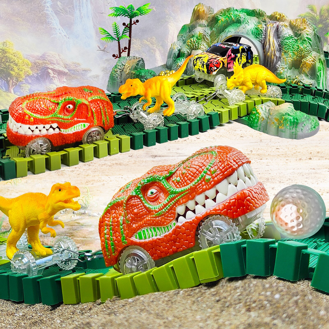 Kinderspielzeug: Buntes Dinosaurier Eisenbahnset fördert Motorik & Fantasie der Kleinsten.