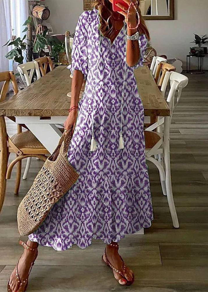 Grünes Freizeit Maxikleid für Damen, leicht & luftig mit Blumenmuster & Kordelzug-Taille.