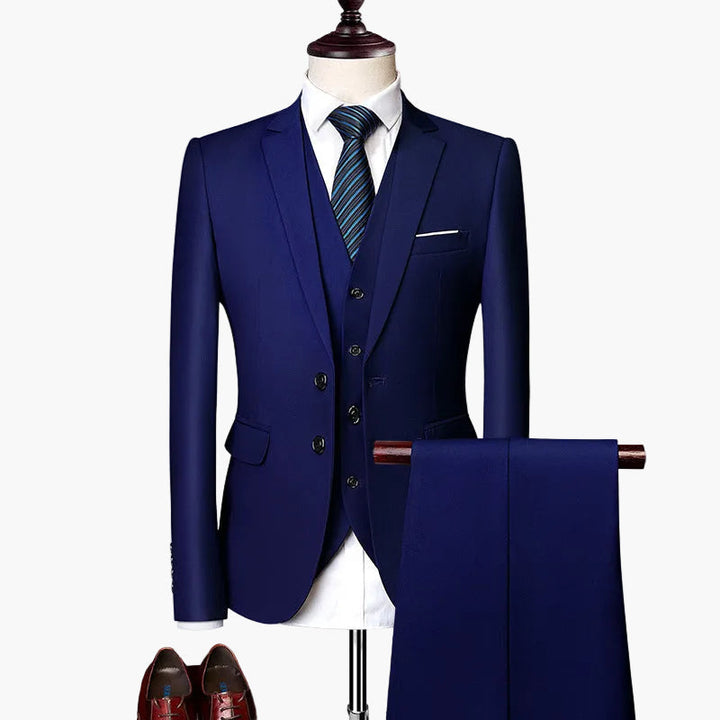 Moderner Slim Fit Herrenanzug 3-teilig, ideal für Business-Meetings & Hochzeitsfeier.
