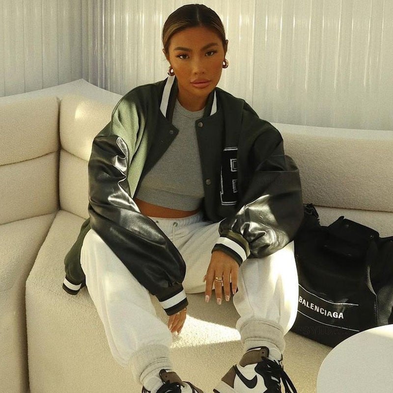 Sportliche Damen Bomberjacke im Urban-Stil mit Letter-Print, perfekt für Frühling, Herbst und Freizeit.