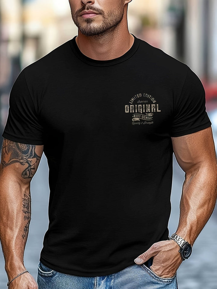Schwarzes Herren T-Shirt mit Vintage-Print. Lässiges Rundhals Oberteil für Streetwear & Freizeitmode. Casual Design.