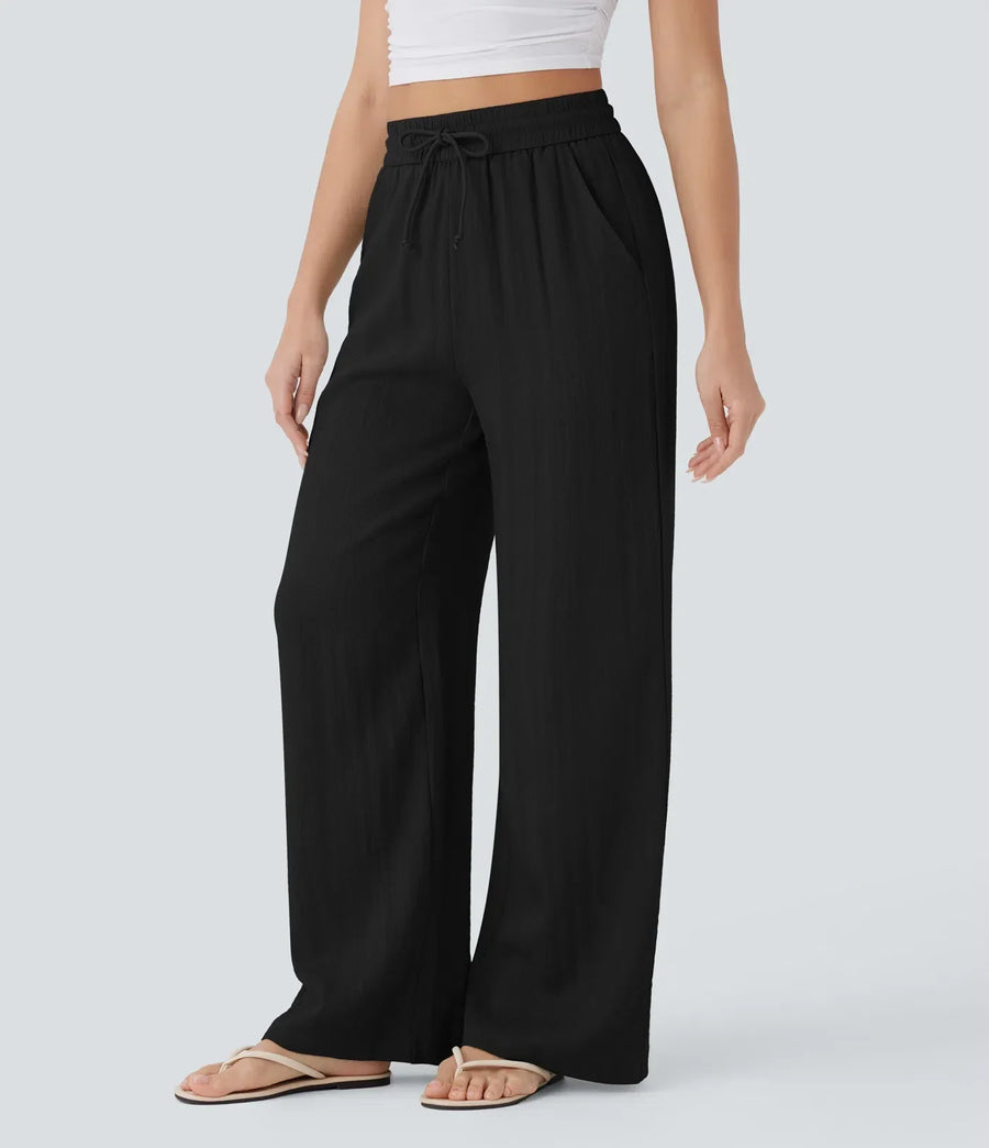 Bequeme & elegante Damenhose mit weitem Bein. Perfekt als Sommerhose für den Urlaub. Kordelzug.