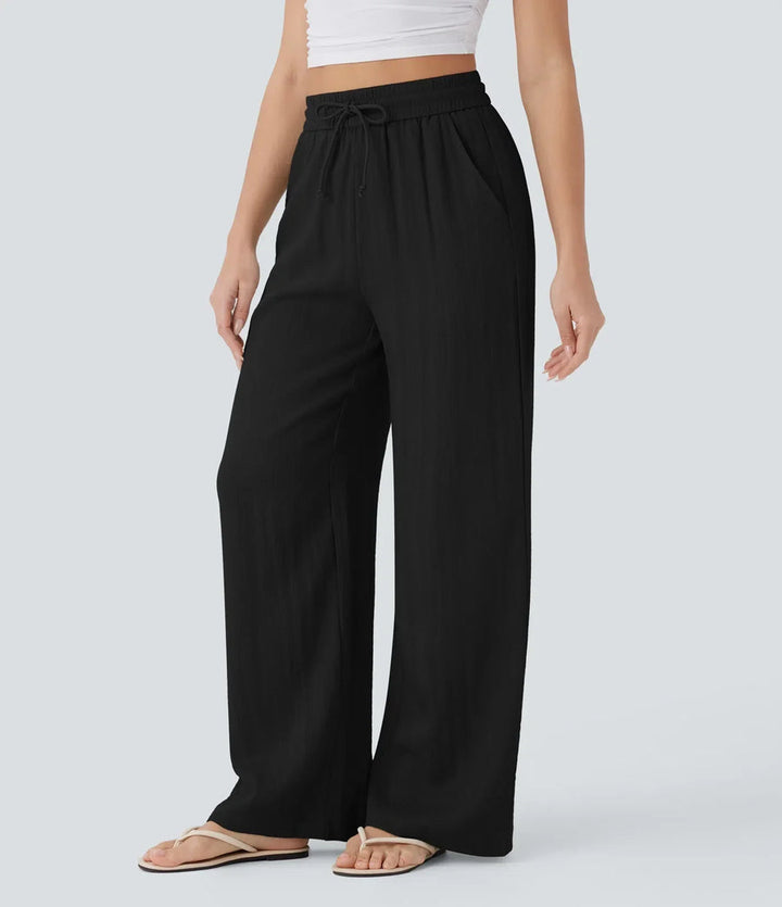 Bequeme & elegante Damenhose mit weitem Bein. Perfekt als Sommerhose für den Urlaub. Kordelzug.