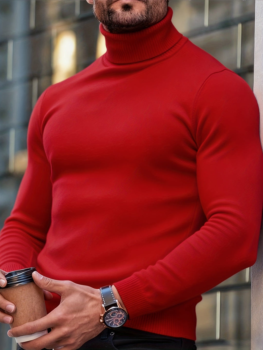Moderner Herren Rollkragenpullover, einfarbig, elegant und bequem, ein Must-have für stilvolle Herrenmode.