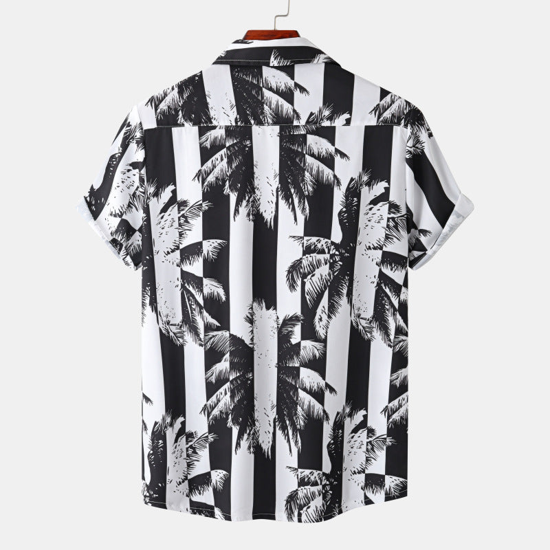 Stilvolles Herren Print Kurzarmhemd Schwarz, locker geschnitten. Perfekt für Freizeit und lässige Herrenmode.