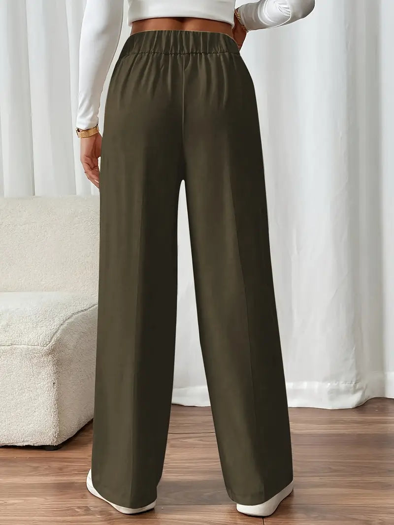 Stilvolle Damenhose, weites Bein, elastischer Bund. Moderne Silhouette, hoher Tragekomfort den ganzen Tag.