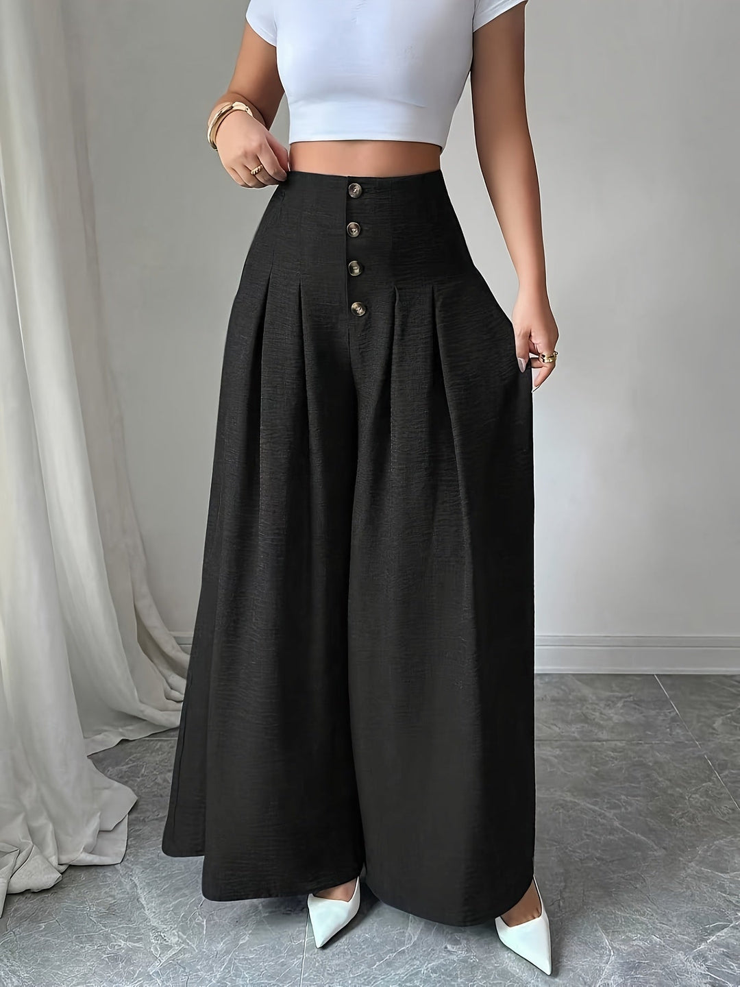 Vielseitige Damen Weitbein Hose, High-Waist in Marineblau, ideal für jede Gelegenheit.