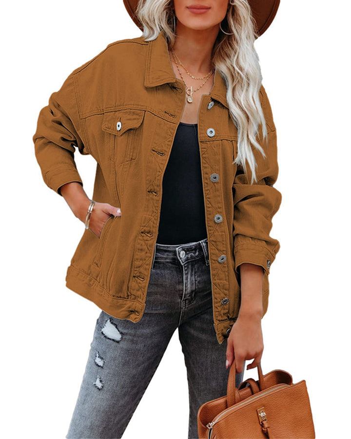 Trendige Damen Denim Kurzjacke mit Schalkragen. Lässige Oversized-Übergangsjacke für Frühling & Sommer. Modern und bequem.