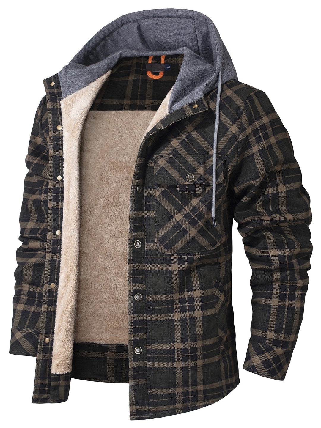 Karierte Flanell-Kapuzenjacke für Herren, warm gefüttert, perfekt für Übergang und Alltag.