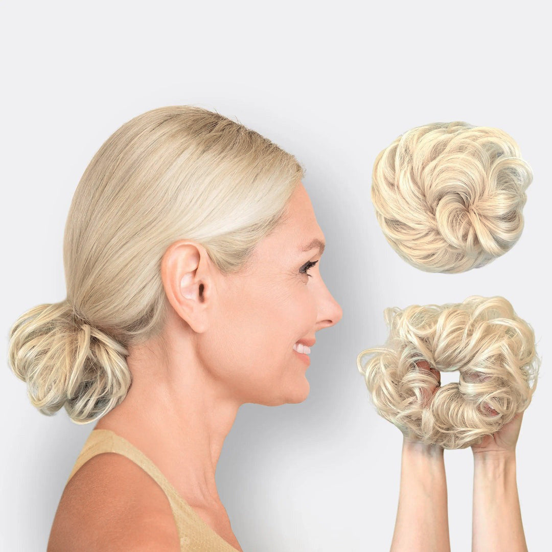 Einfach anzuwendender Haarverlängerung Scrunchie für voluminöse Damen-Dutts.