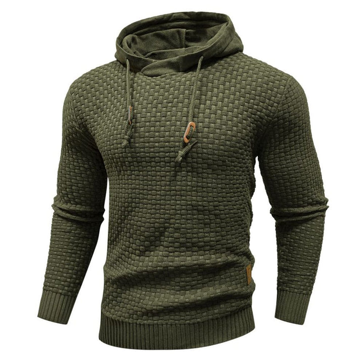 Grauer Herren Kapuzenpullover, Frontansicht. Robustes Oberteil für Alltag & Sport.