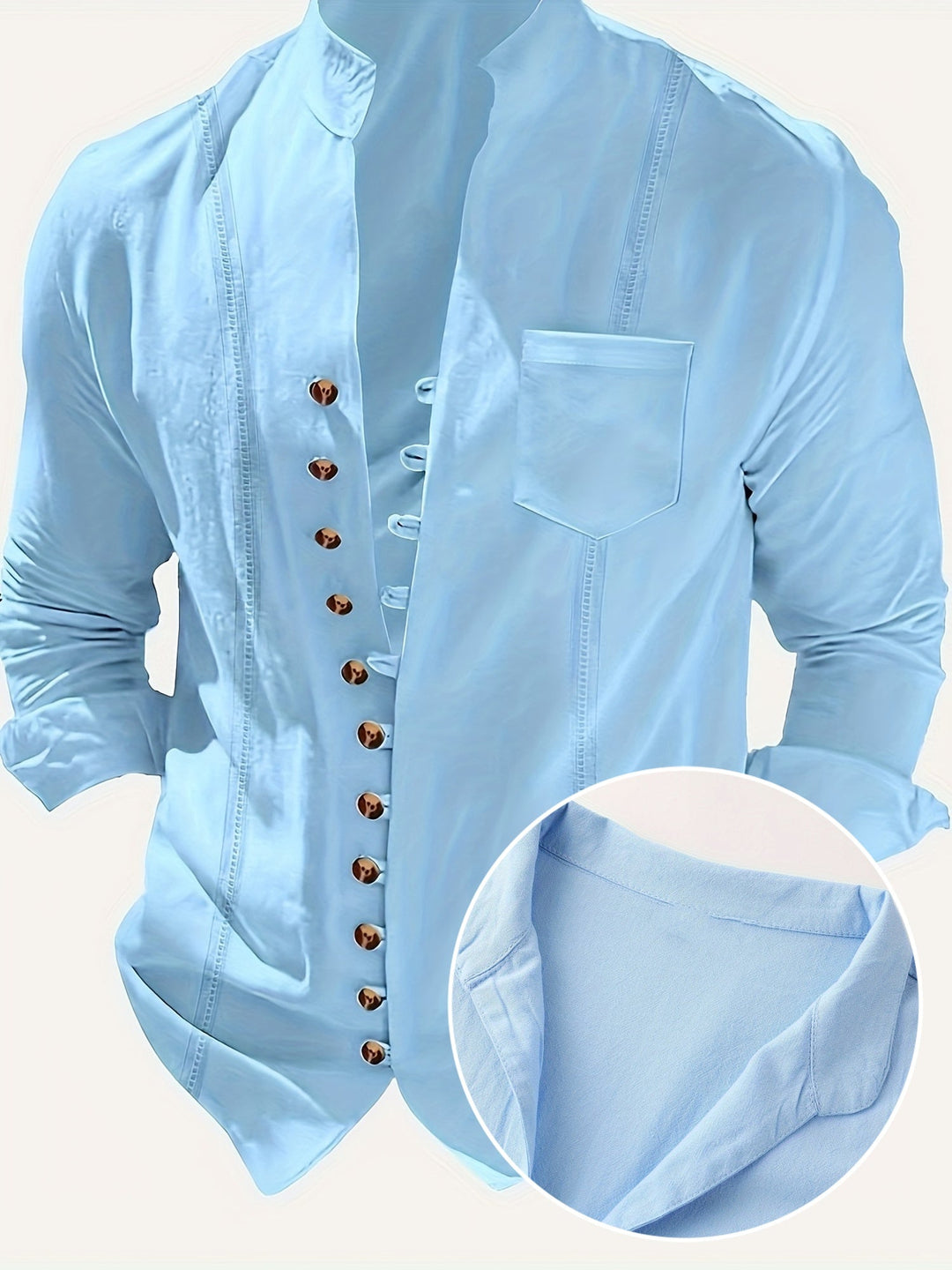 Modernes Herren Stehkragenhemd im Vintage-Stil für Freizeit & Business. Elegantes Langarmhemd für Männer.