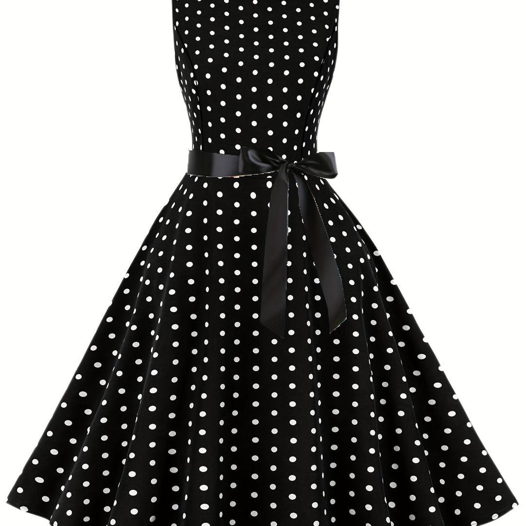 Damen Vintage Kleid: Schickes Rockabilly Design mit Polka Dots, A-Linien Schnitt.