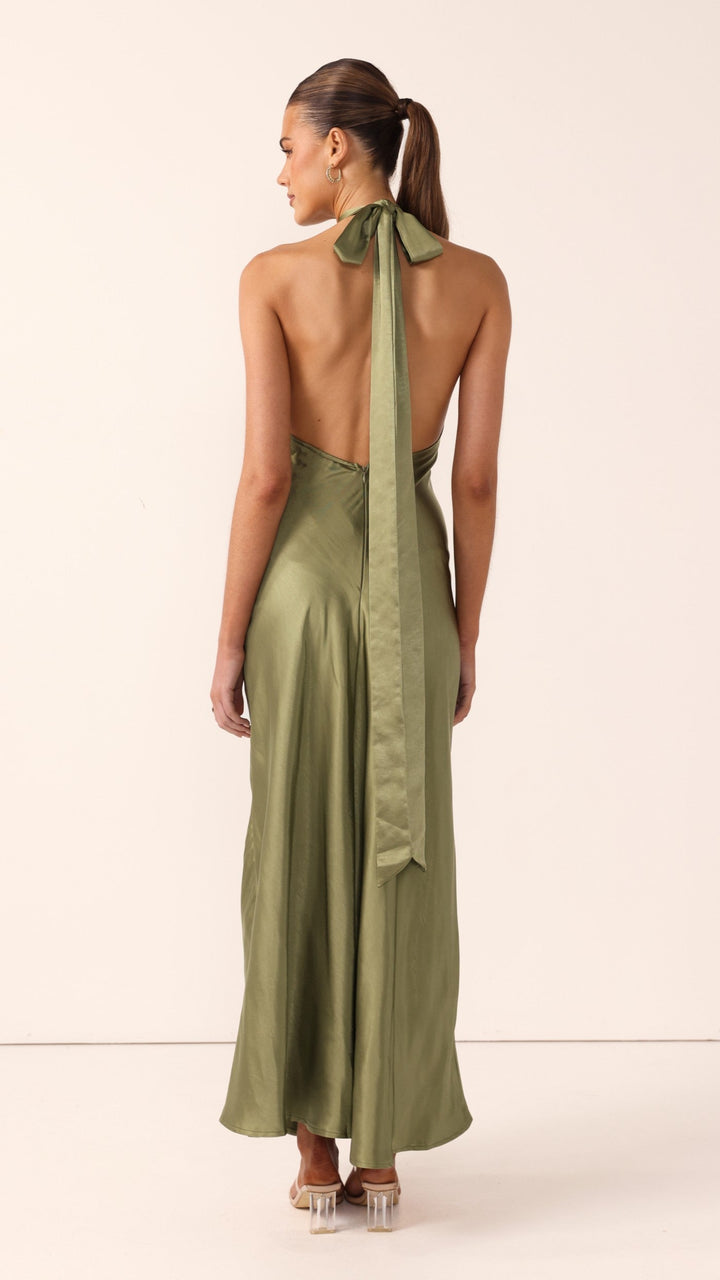 Blaues Damen-Abendkleid mit Neckholder, als stilvolles Maxikleid für festliche Anlässe.