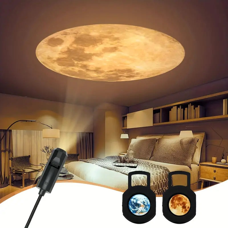 Erd- & Mondprojektor Lampe als stimmungsvolle Wohnzimmerdeko. Perfekt als Nachtlicht und Geschenkidee.
