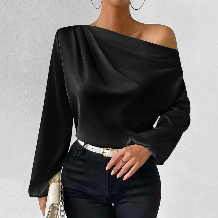 Elegante Damenbluse mit asymmetrischem Schnitt & langen Ärmeln. Perfekt für festliche Anlässe.