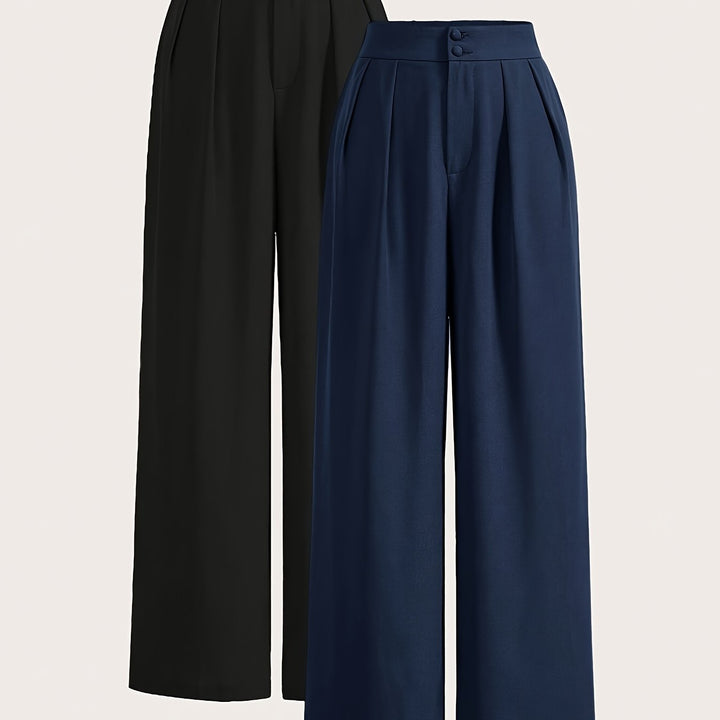 Modische High-Waist Damen Anzughose mit weitem Schnitt. Perfekt für ein elegantes Business-Outfit im Büro.