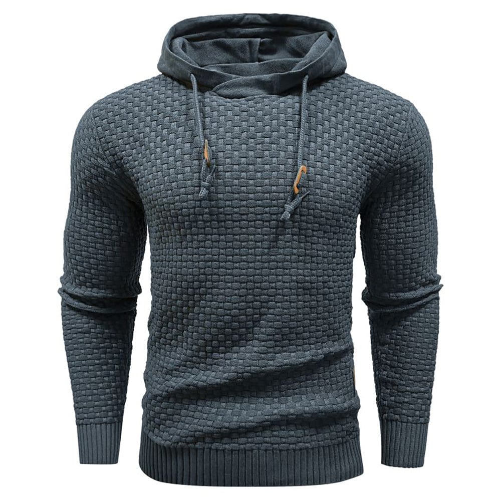 Warmer Kapuzenpullover Herren, steingrau, im Freien getragen. Perfekt für kühle Tage.