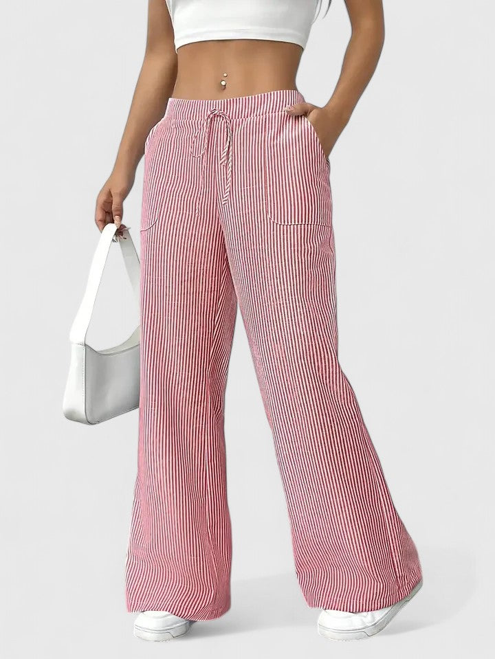 Modische Damen Frühlingshose Wide-Leg. Bequem, mit elastischem Bund & stylischem Bindegürtel.