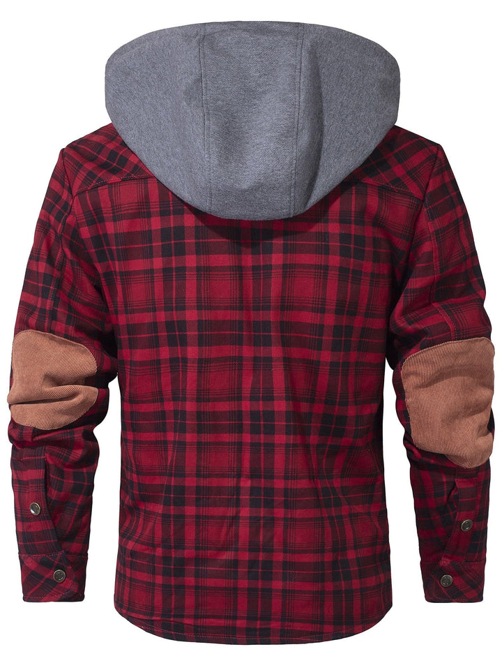 Robuste karierte Herren Übergangsjacke mit Kapuze, warm & ideal für den Herbst.