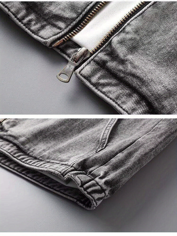 Vielseitige Herren Jeansweste mit Kapuze. Lässige ärmellose Denim-Weste, ideal für Layering.