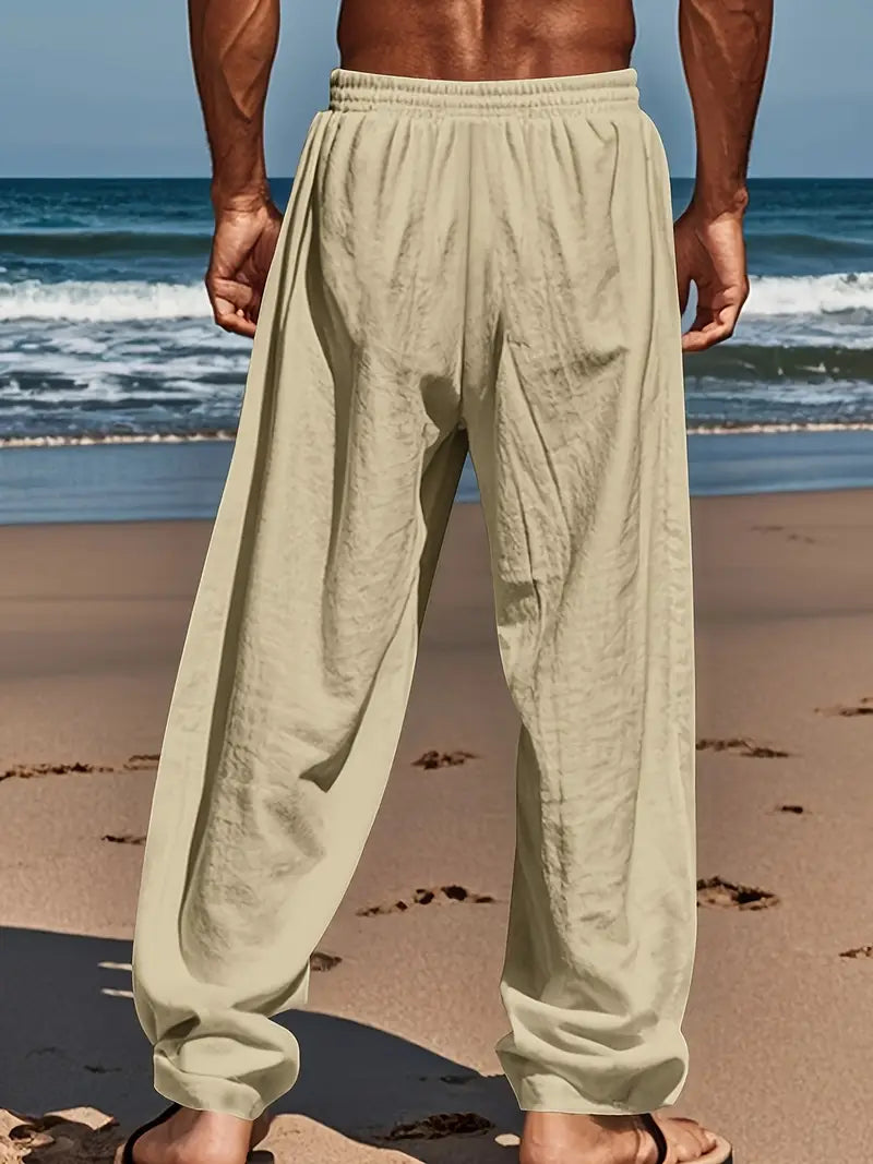 Leichte blaue Herrenhose, stylisch & atmungsaktiv. Ideale Freizeithose für Reise & Strand.