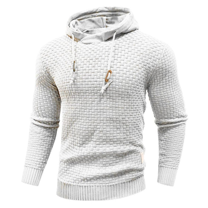 Schwarzer Herren Hoodie, Seitenansicht. Warmes, komfortables Oberteil für Männer.