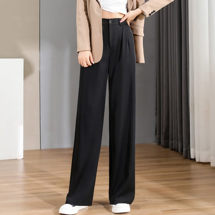 Graue Businesshose für Damen: Hoher Bund, gerades Bein. Klassische Freizeithose, vielseitig.