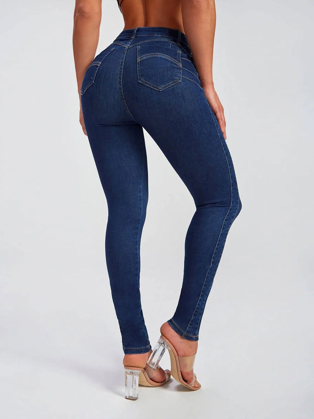 Graue Damen High Waist Skinny Jeans, Destroyed-Look, figurbetont und flexibel dank Stretch-Fit. Alltagstauglich.