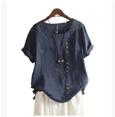 Elegantes Damen Blusenshirt mit einzigartigem Schrägknopf-Design für einen femininen Touch.
