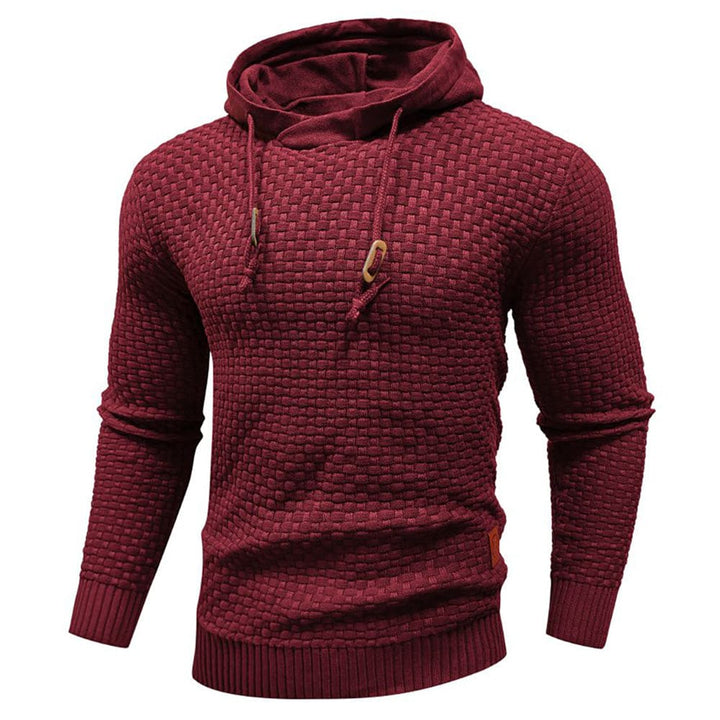 Blauer Kapuzenpullover, Rückansicht. Robustes, vielseitiges Oberteil für Freizeit.