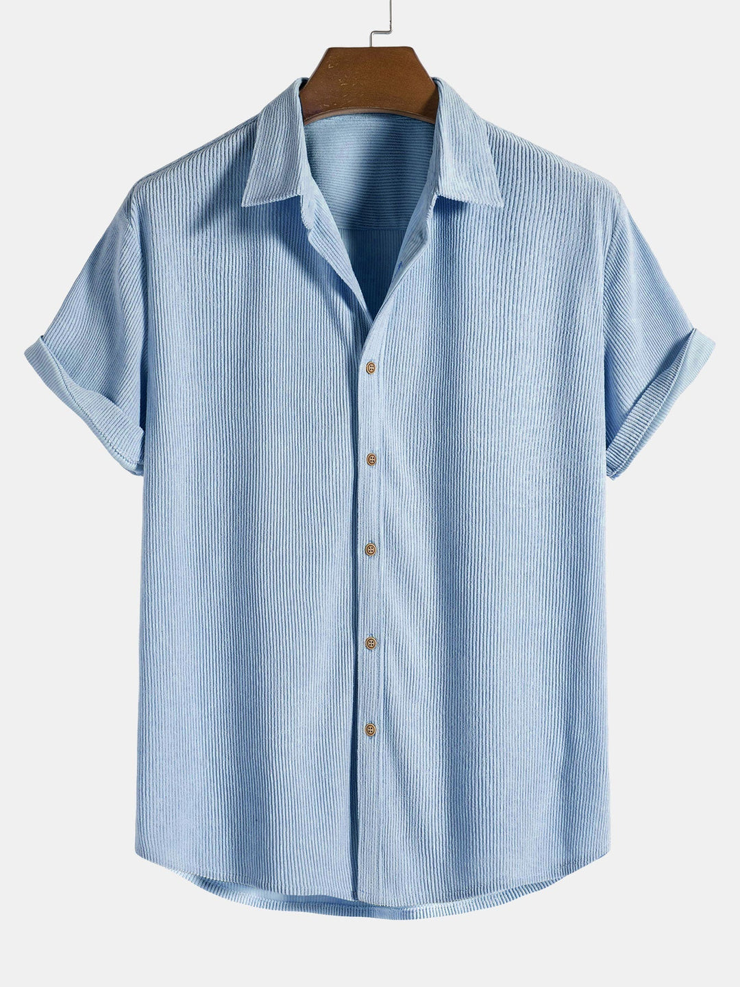 Frontansicht des casual Herren Sommer Sets: Kurzarmhemd und passende lange Hose.