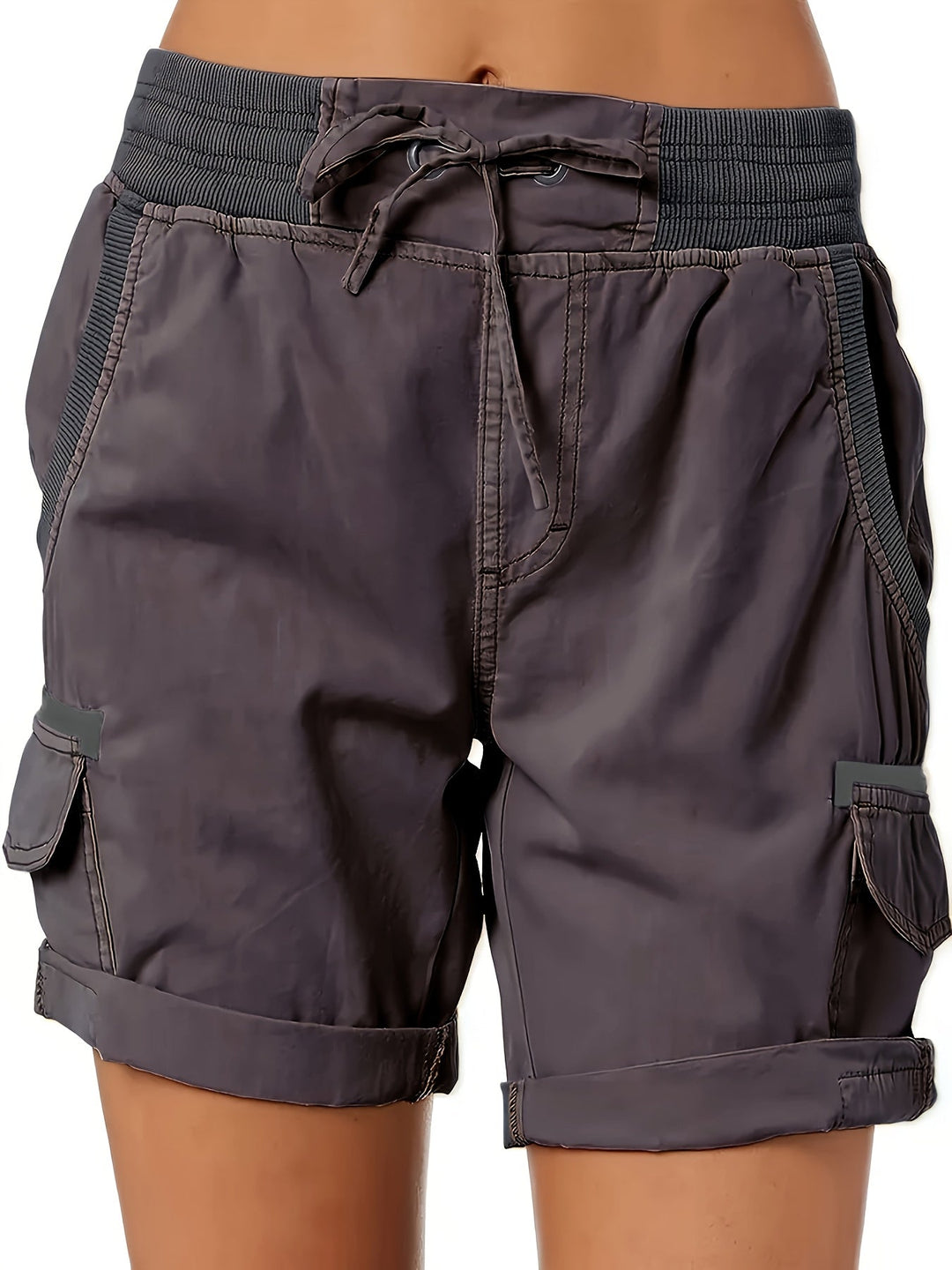 Damen Sommer Cargo Shorts in Schwarz, mit Kordelzug, komfortabel und casual für jeden Anlass.