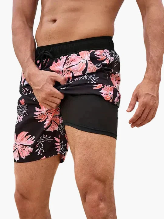 Komfortable Herren Badeshorts mit Kompressions-Innenshorts, schnell trocknend. Ideal für Strand & Urlaub.