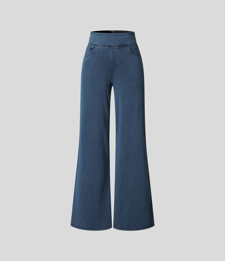 Damen Stretch Jeans, High-Waist & Slim Fit, dunkelblau, ideal für eleganten Komfort den ganzen Tag.