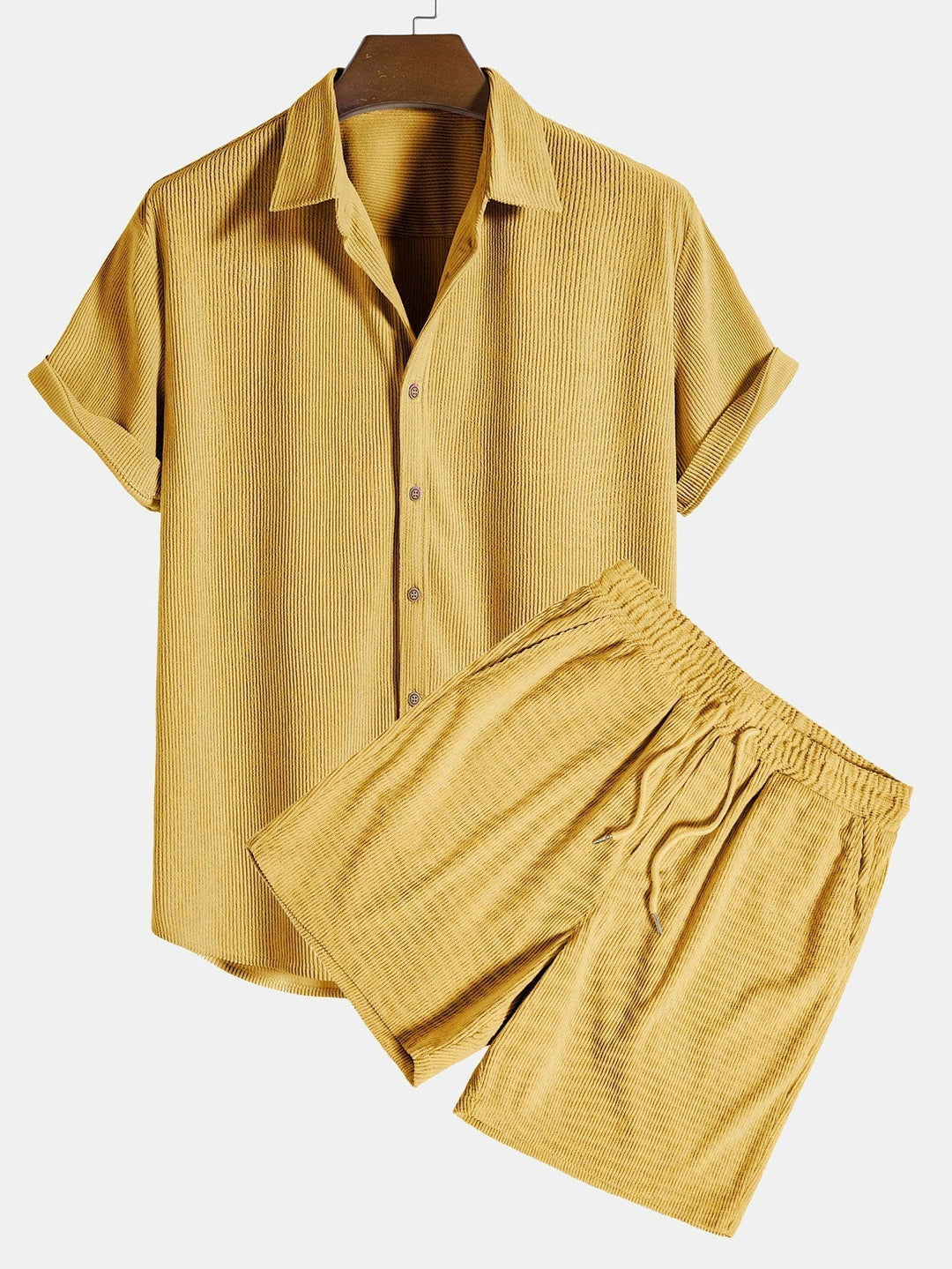 Herren Sommer Set aus leichtem Stoff: Bequemes Hemd & Hose, ideal für Urlaub und Entspannung.