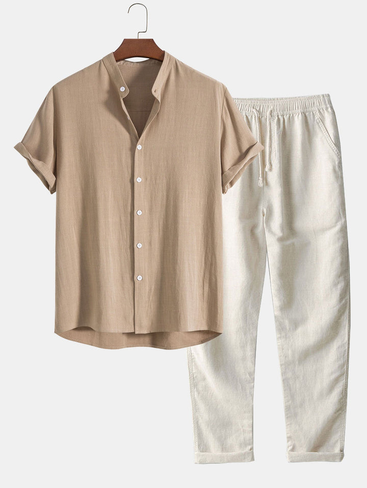 Stilvolles Herren Freizeitset: Modernes Hemd und passende Hose im Zweiteiler-Look. Perfekt für Herbst & Entspannung.