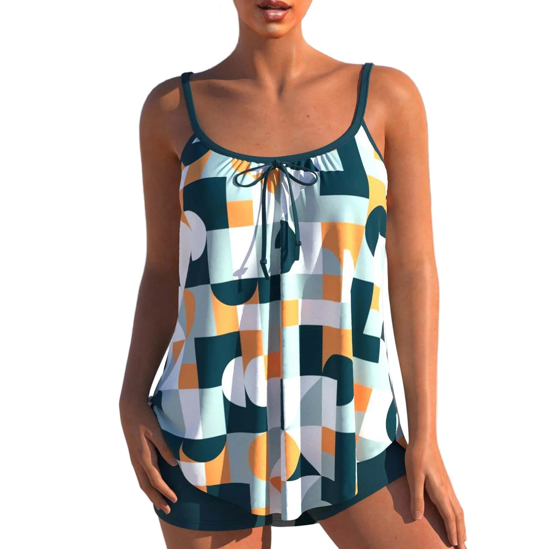 Komfortables Damen Tankini Set, zweiteilig, mit hoher Taille; ideal für Pool und Strandurlaub.