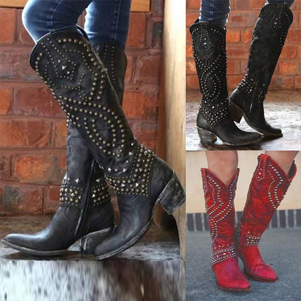 Hohe Damen Komfortstiefel mit Nieten, modern und vielseitig, ein eleganter Begleiter für jeden Tag.