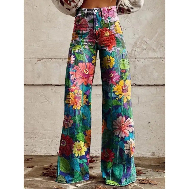 Modetrend: Damen Schlaghose mit floralem Retro-Muster, eine auffällige und elegante Fashion-Hose.