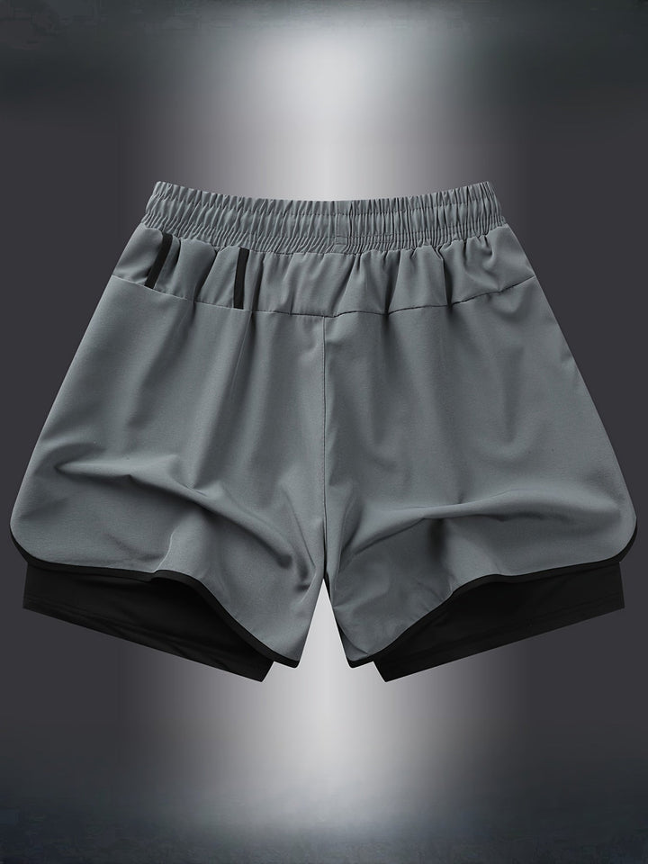 Hochwertige Herren 2-in-1 Sportshorts in Schwarz, robustes Material für lange Haltbarkeit.