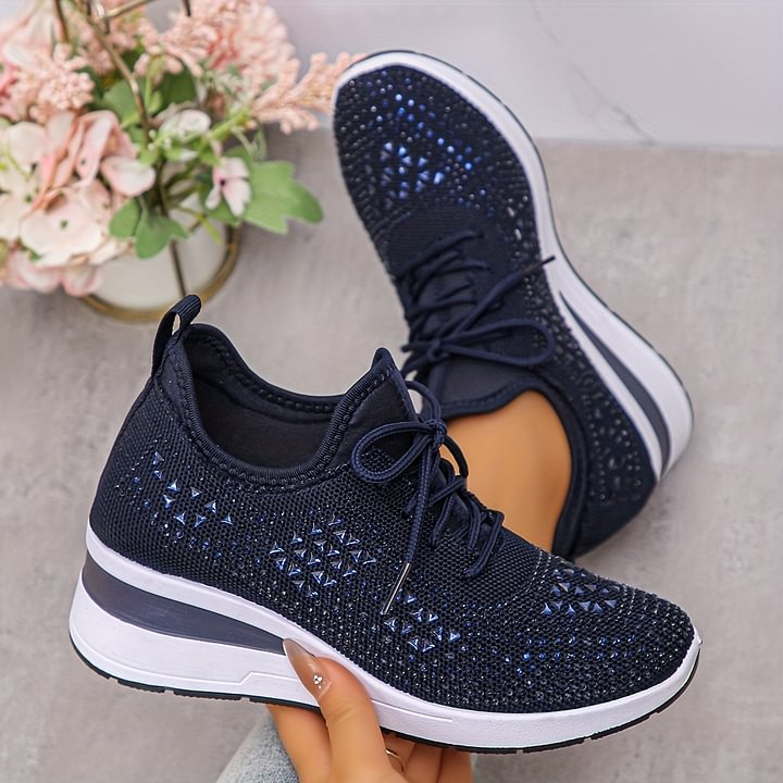 Damen Orthopädische Sneaker mit Strass, bequeme Alltagsschuhe mit Fußgewölbestütze.