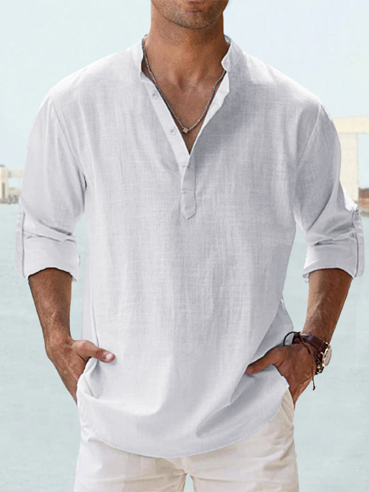 Komfortables und stylisches Herren Henley-Hemd mit Stehkragen, Langarm, für Frühling und Sommer.
