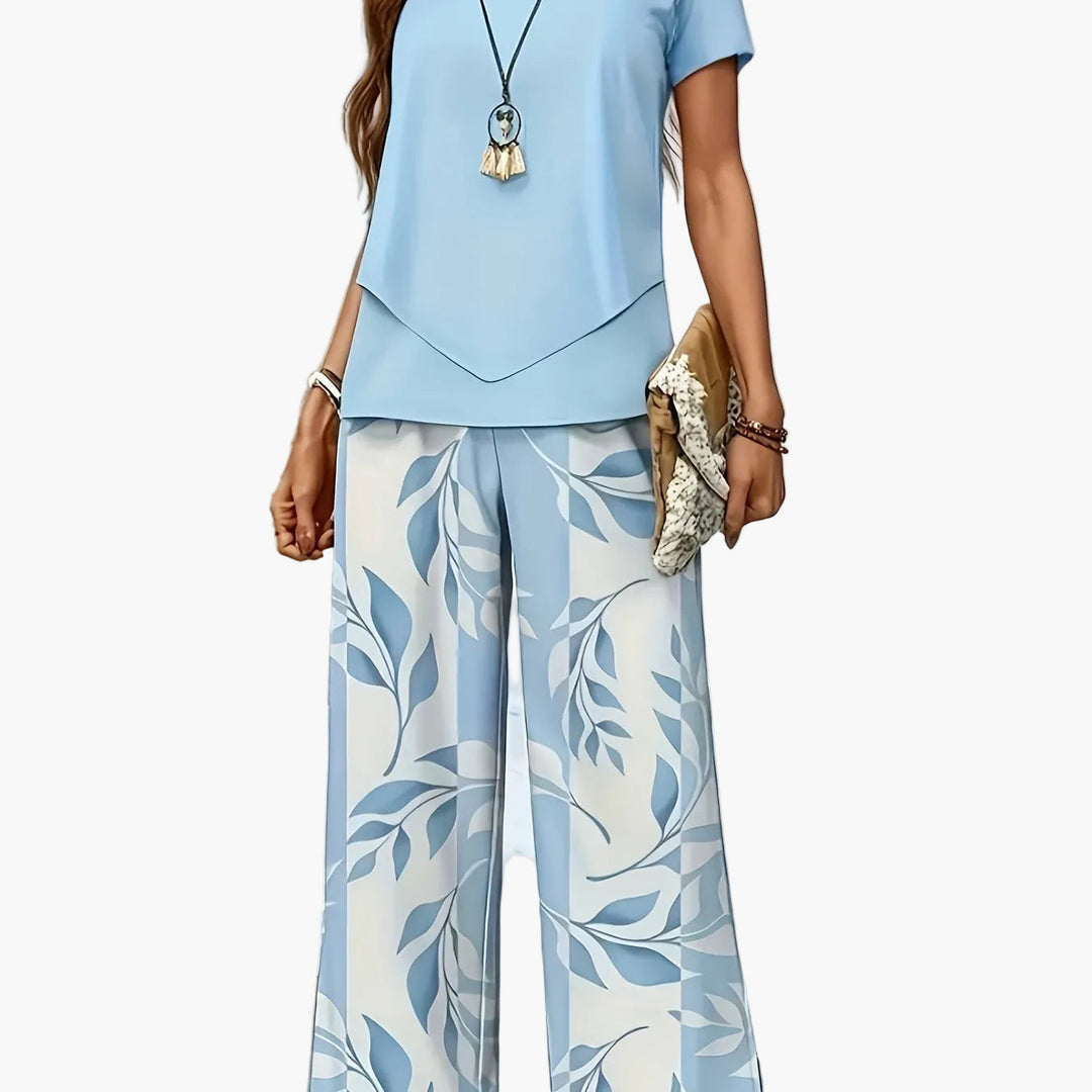 Damen Sommer Zweiteiler: Elegantes Set mit weiten Hosen & Kurzarmshirt für Alltag & Freizeit.