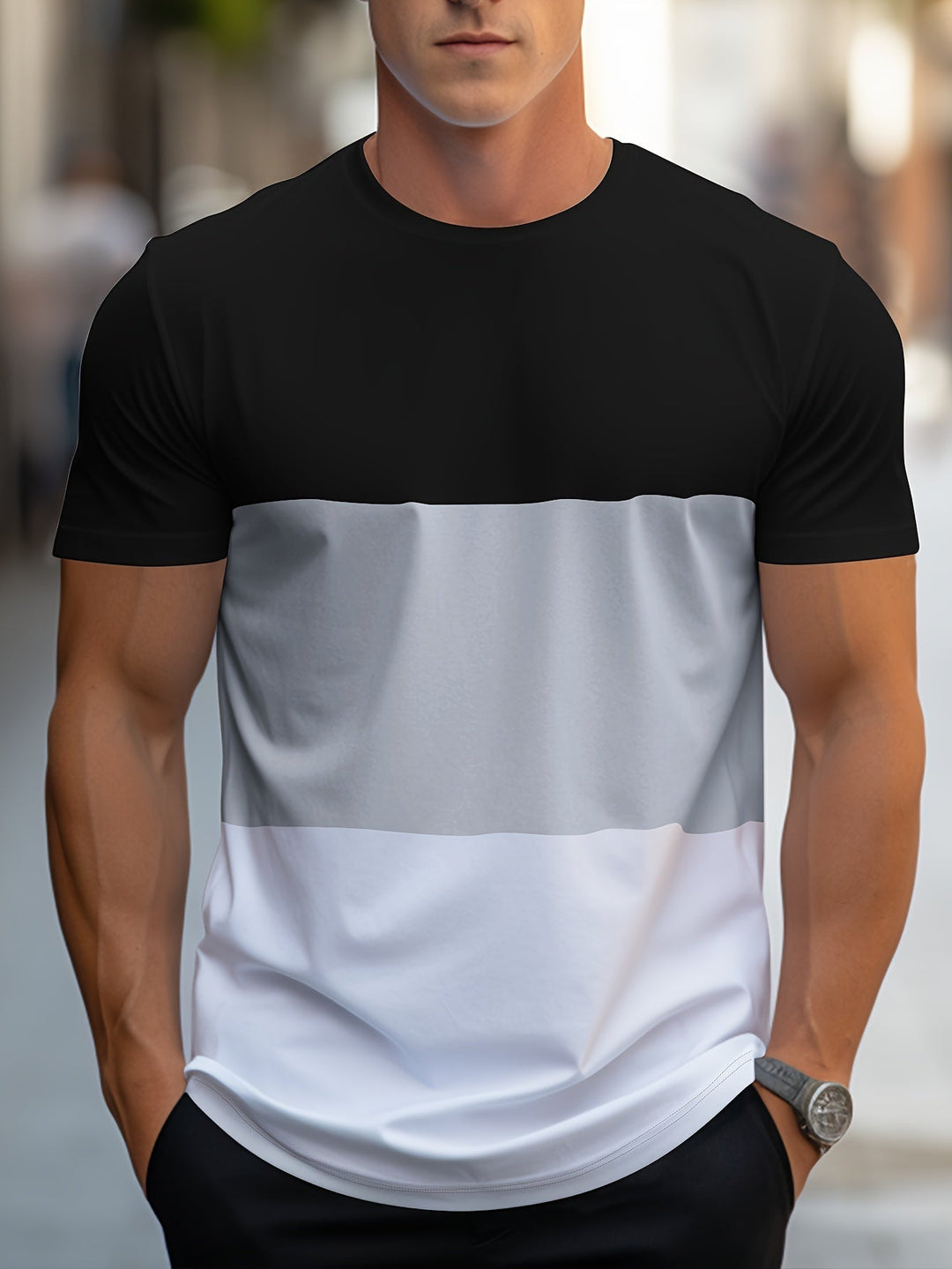 Herren Colorblock T-Shirt, modernes Streetwear Design, kurzarm & komfortabel für den Sommer.