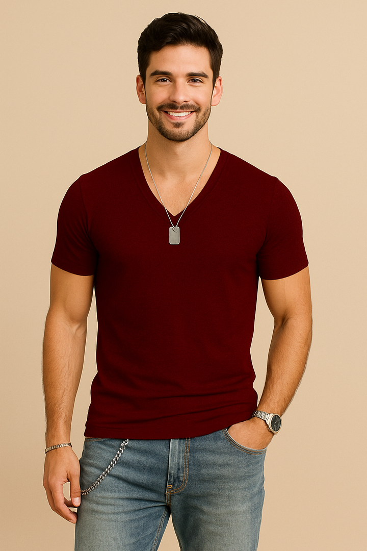 Herren V-Ausschnitt T-Shirt, bequem & stilvoll. Perfekt für Sommer & Freizeit. Atmungsaktives Kurzarm-Oberteil.