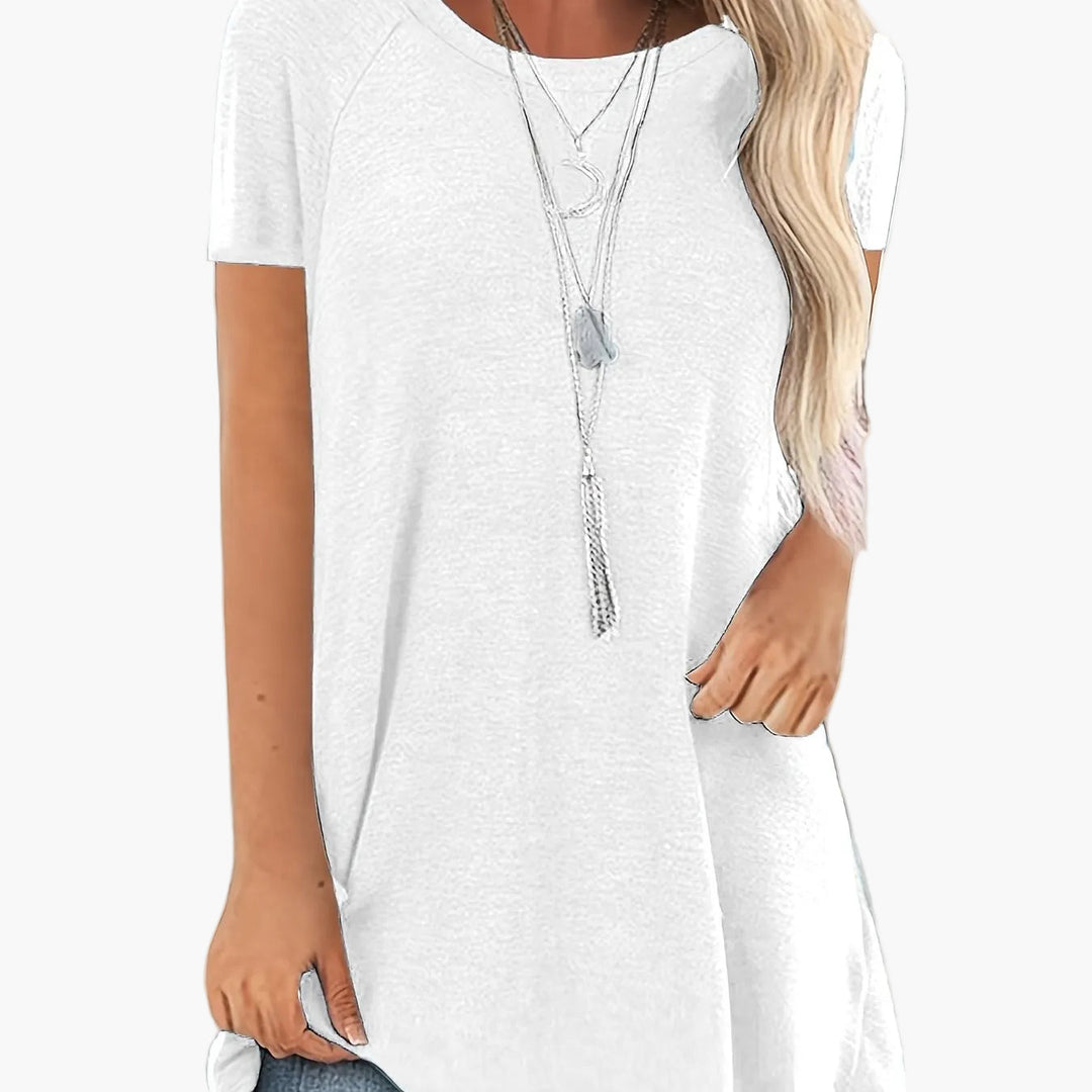 Damen Sommer Tunika T-Shirt, leicht & atmungsaktiv, Kurzarm, Rundhals, für ultimativen Tragekomfort.