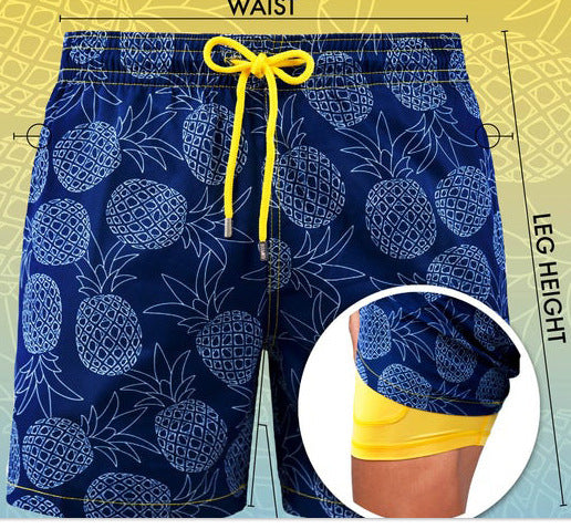 Blaue doppellagige Herren-Strandshorts, perfekt für Urlaub, Strand & Sommer.