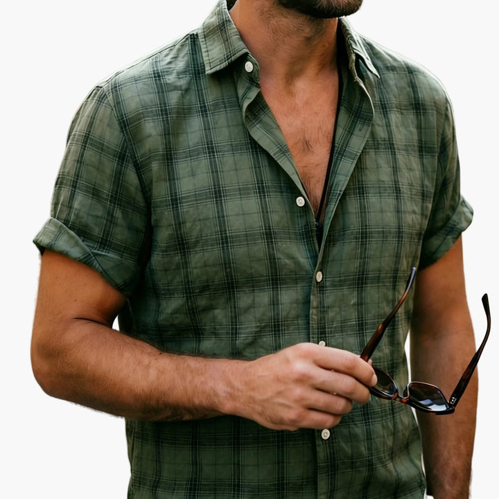 Hochwertiges Herren Freizeithemd mit Karomuster; bequemes Kurzarmhemd für Alltag, Sommer & Freizeit.