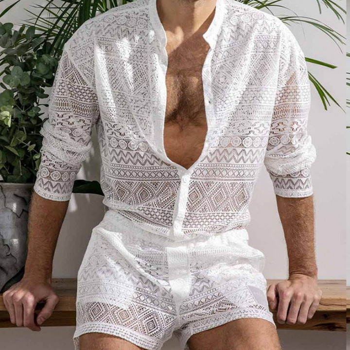 Herren luftiges Kurzarm-Sommershirt-Set. Lässiges Freizeit-Outfit für Strand & Urlaub, komfortabel & stylisch.